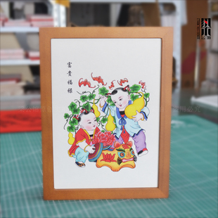梁公馆®文创杨柳青年画富贵福禄摆台宣纸画心裱好带框