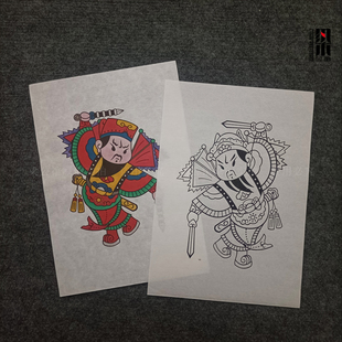 DIY涂色年画线稿儿童填色年画课堂活动木板年画雕版门神传统年画