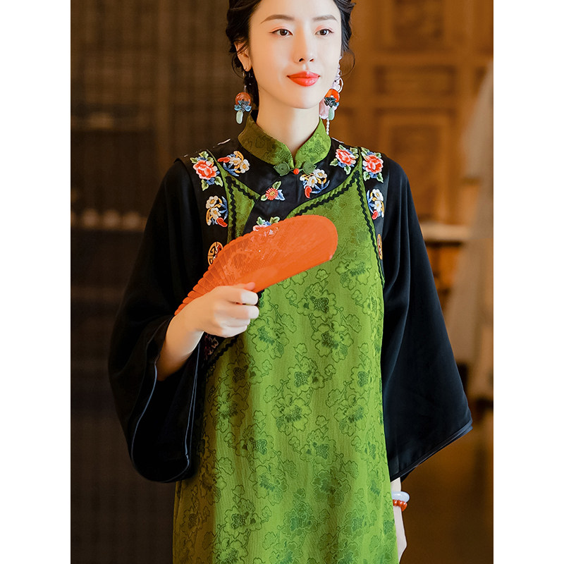 【复古日记】—青澜丨100桑蚕丝气质无袖连衣裙国风中式立领裙子