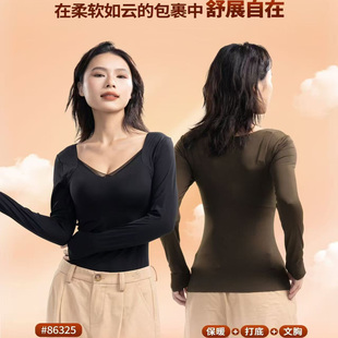 爱戴秋冬新款61325保暖背心女带胸垫一体式打底衫纯手工蚕丝上衣