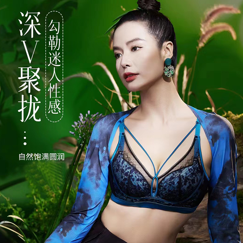 专柜高端中草药理疗衣文胸深v型聚拢收副乳调整型透气性感女内衣