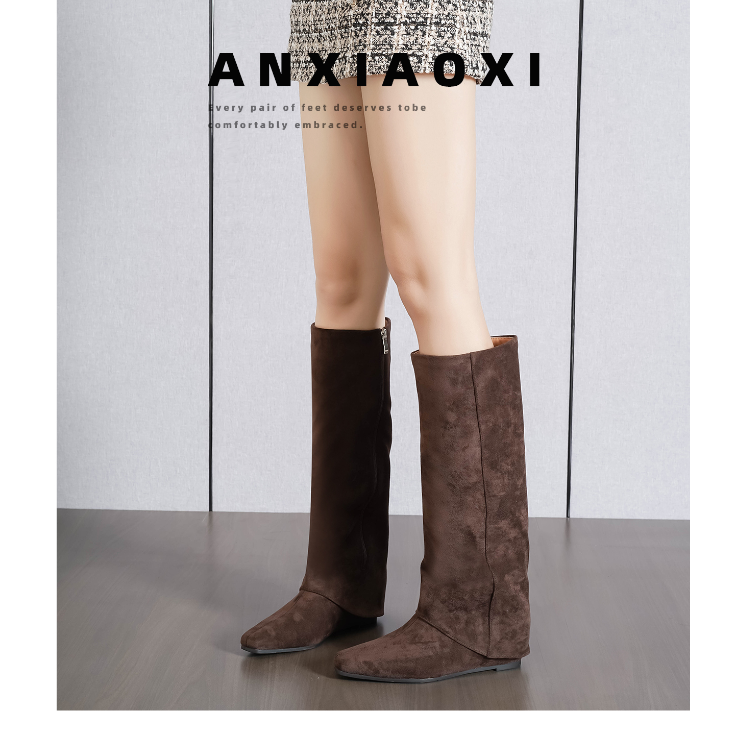 安小夕~辣妹磨砂绒面长筒靴女