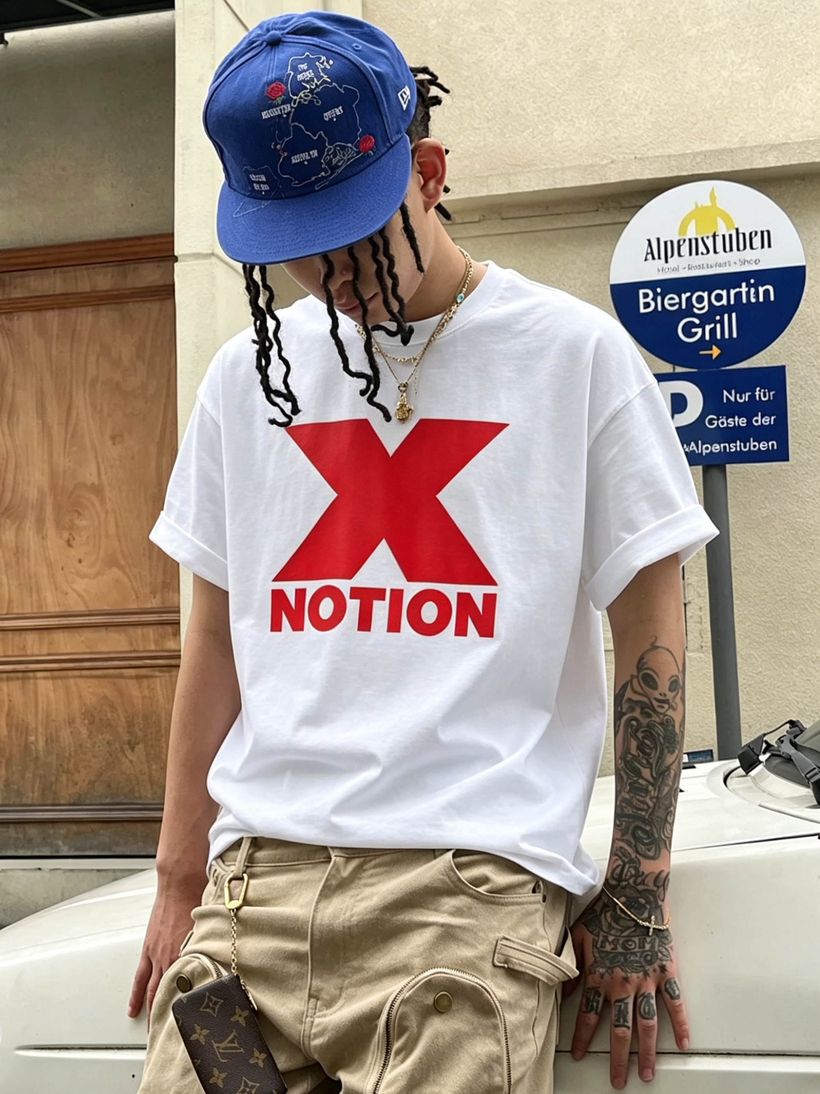 Gmk Xnotion] "X" Two-Color Printed Pure Cotton Loose Round Neck Short-Sleeved T-Shirt American Retro Style for Men and Women