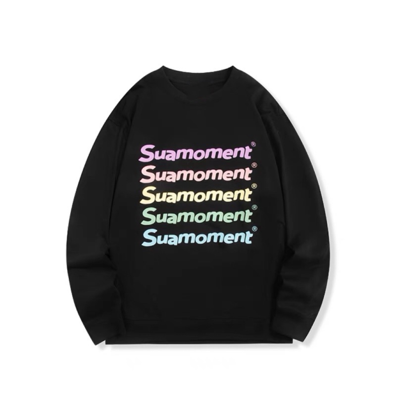 SUAMOMENT抓痕渐变字母印花T恤男女美式潮牌宽松休闲情侣长袖上衣