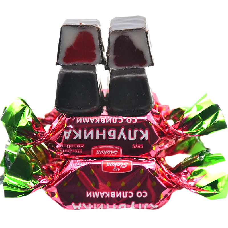 俄罗斯进口斯拉贡牌香草草莓樱桃味巧克力夹心软糖网红婚庆喜糖
