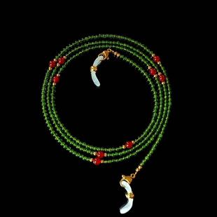 复古台玉小米珠红玛瑙双挂扣万能挂链中式diy百搭长款串珠眼镜链