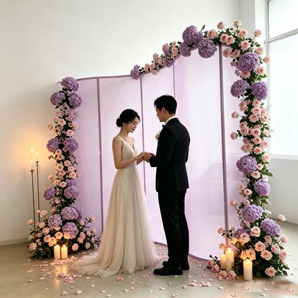 定制双面半透明弧形纱帘婚礼喜庆典异形挂帘布艺软装饰弯曲帘子