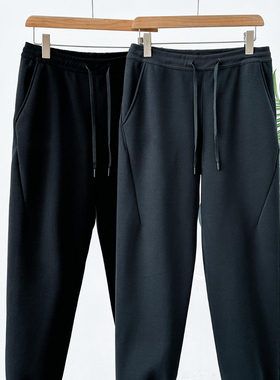 刺绣男士黑色松紧腰直筒休闲裤抽绳长裤百搭运动裤