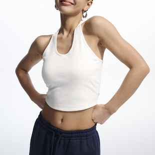 Decemarch挂脖紧身短背心上衣含胸垫美式 休闲运动吊带女内搭外穿