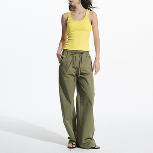 透气舒适阔腿弯刀裤 Decemarch军绿全棉松紧腰宽松长裤 休闲香蕉裤