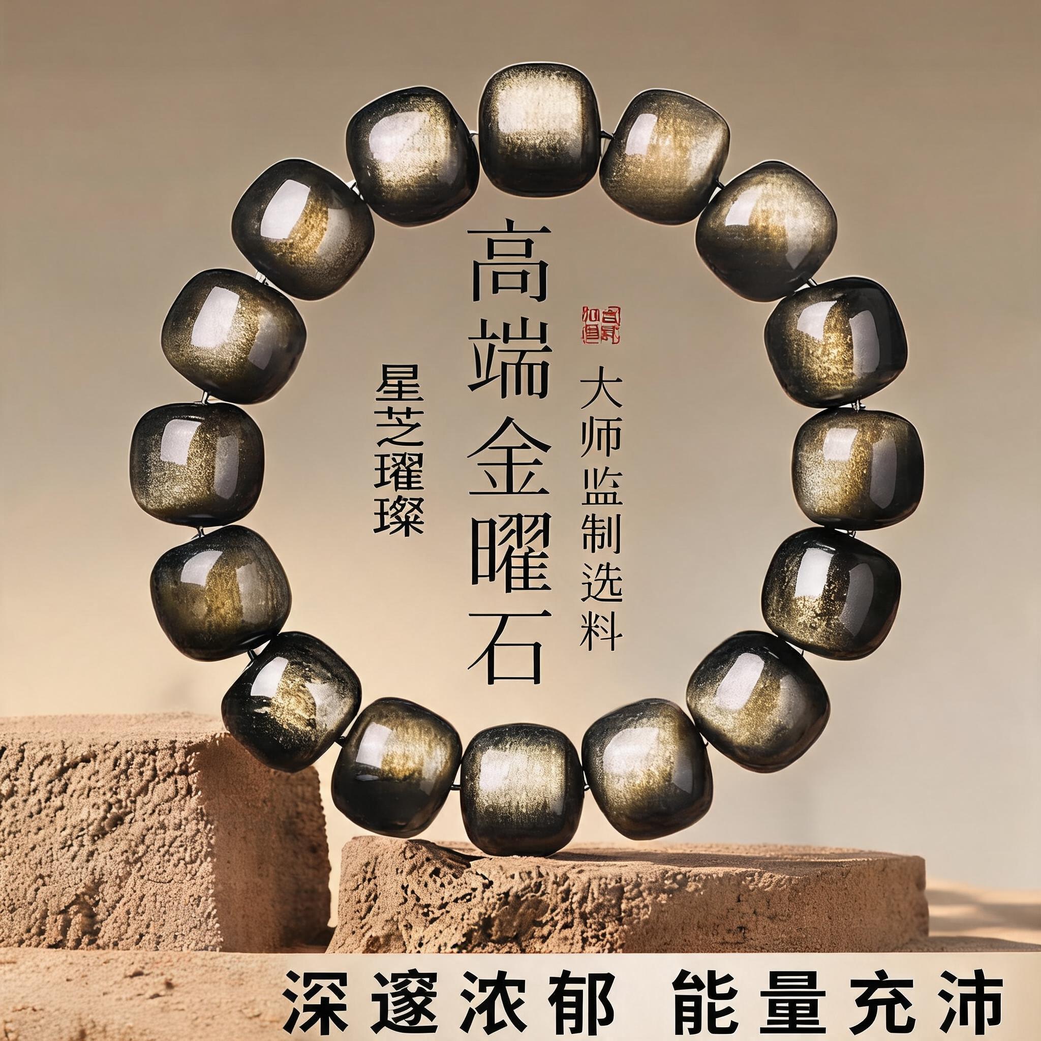 黑曜石金曜石招财复古男士手串