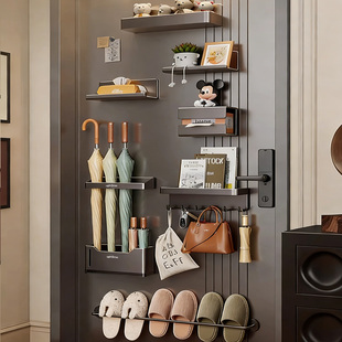 磁吸雨伞架入户防盗门后收纳盒家用磁铁套装置物架拖鞋钥匙挂钩架