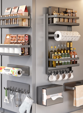 厨房磁吸冰箱外侧面置物架侧收纳挂钩纸巾架免打孔保鲜膜调料架子