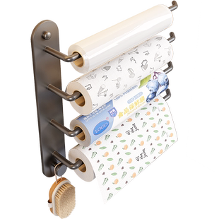 厨房纸巾架免打孔橱柜挂架保鲜膜袋多杆收纳抹布卷纸架墙上壁挂式
