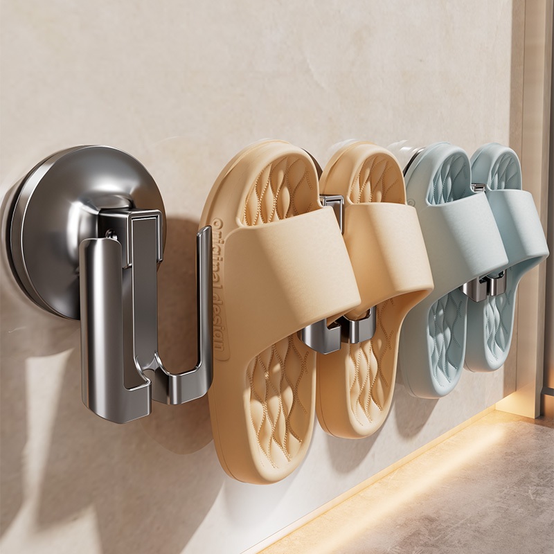 吸盘浴室拖鞋挂架免打孔壁挂式门后收纳挂钩厕所置物沥水架卫生间