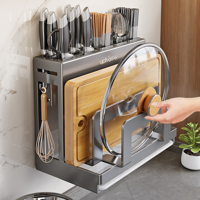厨房刀架置物架放菜刀筷子勺子壁挂刀具一体锅盖菜板多功能收纳架