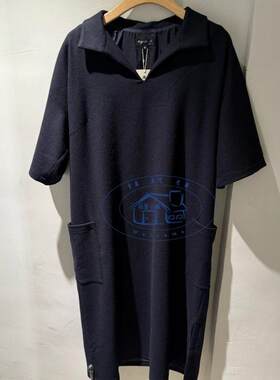 agnesb翻领短袖纯色连衣裙