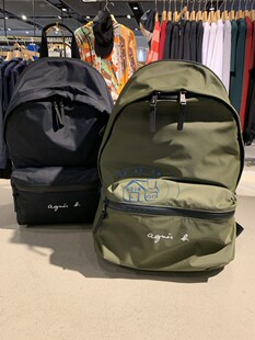 香港專櫃代購agnes b.輕便logo防水尼龍男女款雙肩背包 经典款26