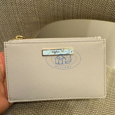 香港专柜代购agnes b.经典款十字纹防刮牛皮搭扣卡片包 25春夏女