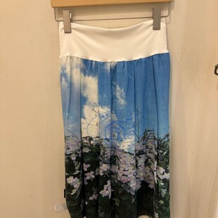 香港专柜代购agnes b 亚麻照片印花松紧腰百搭半身裙 25春夏女款