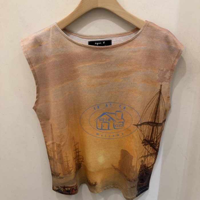 香港专柜代购 agnes b 棉質照片印花羅浮宮系列無袖上衣 25秋冬女