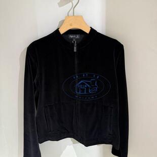 香港专柜代购agnes b.后背logo印花字母毛茸长袖拉链外套24秋冬女