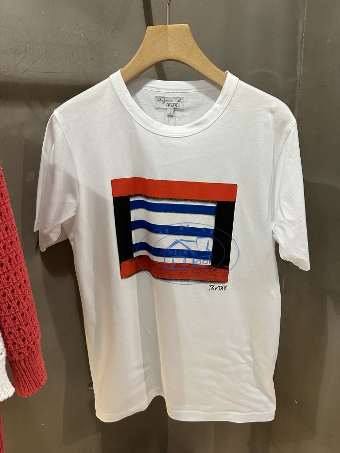 香港專櫃代購agnes b.男女款適用條紋印花圓領百搭短袖T恤 24春夏