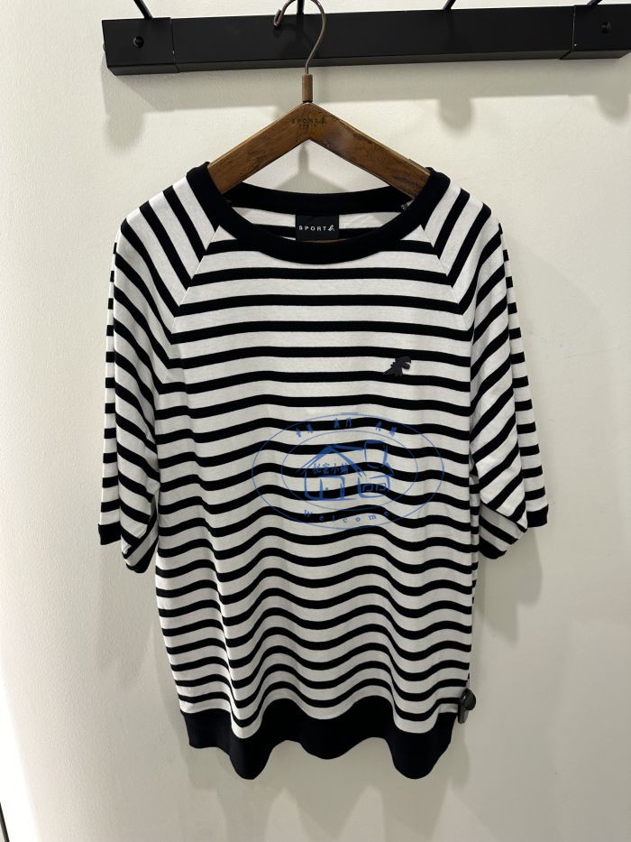 香港专柜代购agnes b.sport恐龙logo条纹短袖宽松T恤 24春夏男装