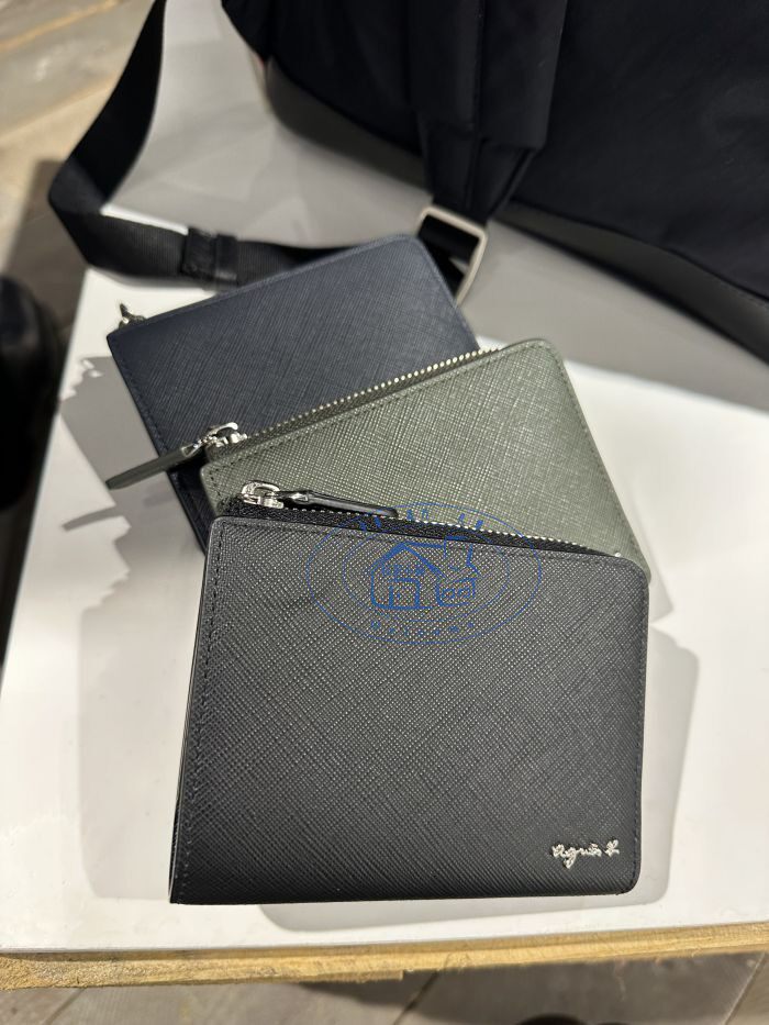 香港專櫃代購agnes b.經典款防刮牛皮百搭男拉鏈短款錢包 23春夏