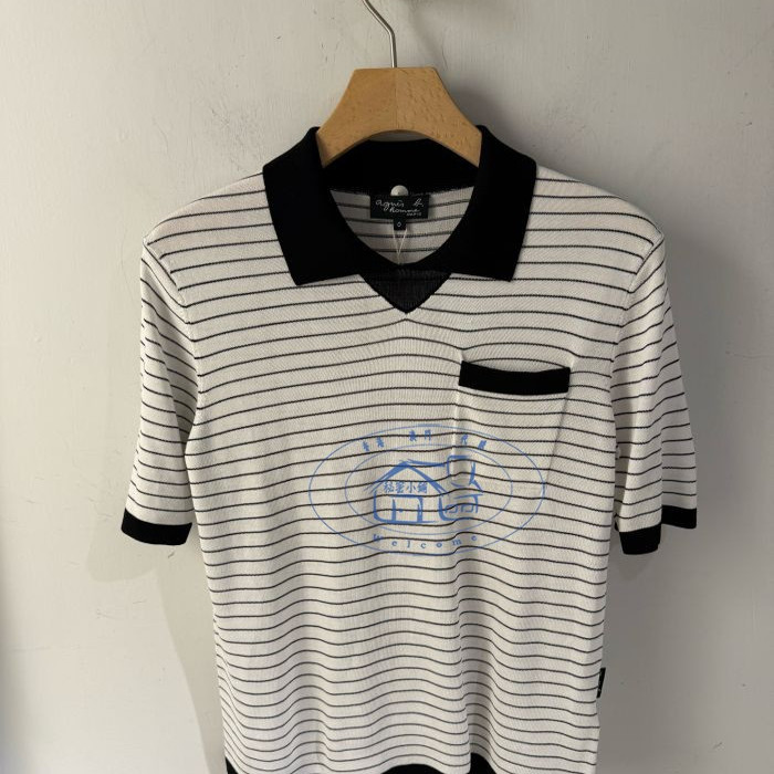 香港专柜代购agnes b 时尚拼色条纹百搭短袖T恤 25春夏男装