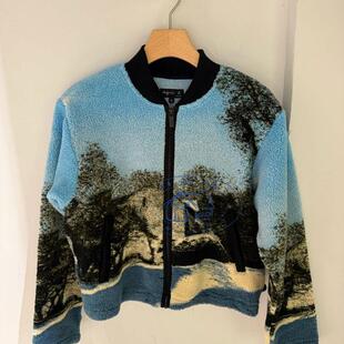 香港专柜代购agnes b.照片印花拉鍊長袖毛绒气质外套 24秋冬女款