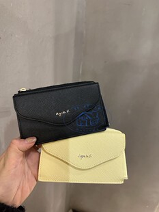 香港专柜代购agnes b.十字纹牛皮百搭品牌logo卡包零钱包 24春夏