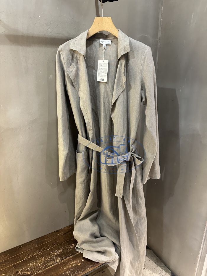 24春夏長款系腰帶亚麻薄外套百搭