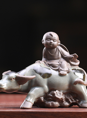 创意陶瓷牧童骑牛童子摆件紫砂茶宠鱼缸盆景造景微景观装饰品田园