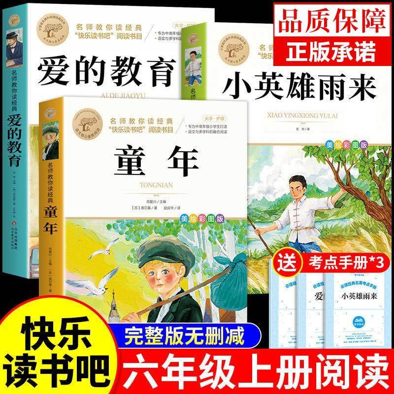 全套3册 童年爱的教育和小英雄雨来六年级上册必读正版的课外书高尔基原著完整版快乐读书吧六上阅读书籍鲁滨逊漂流记下册书目K