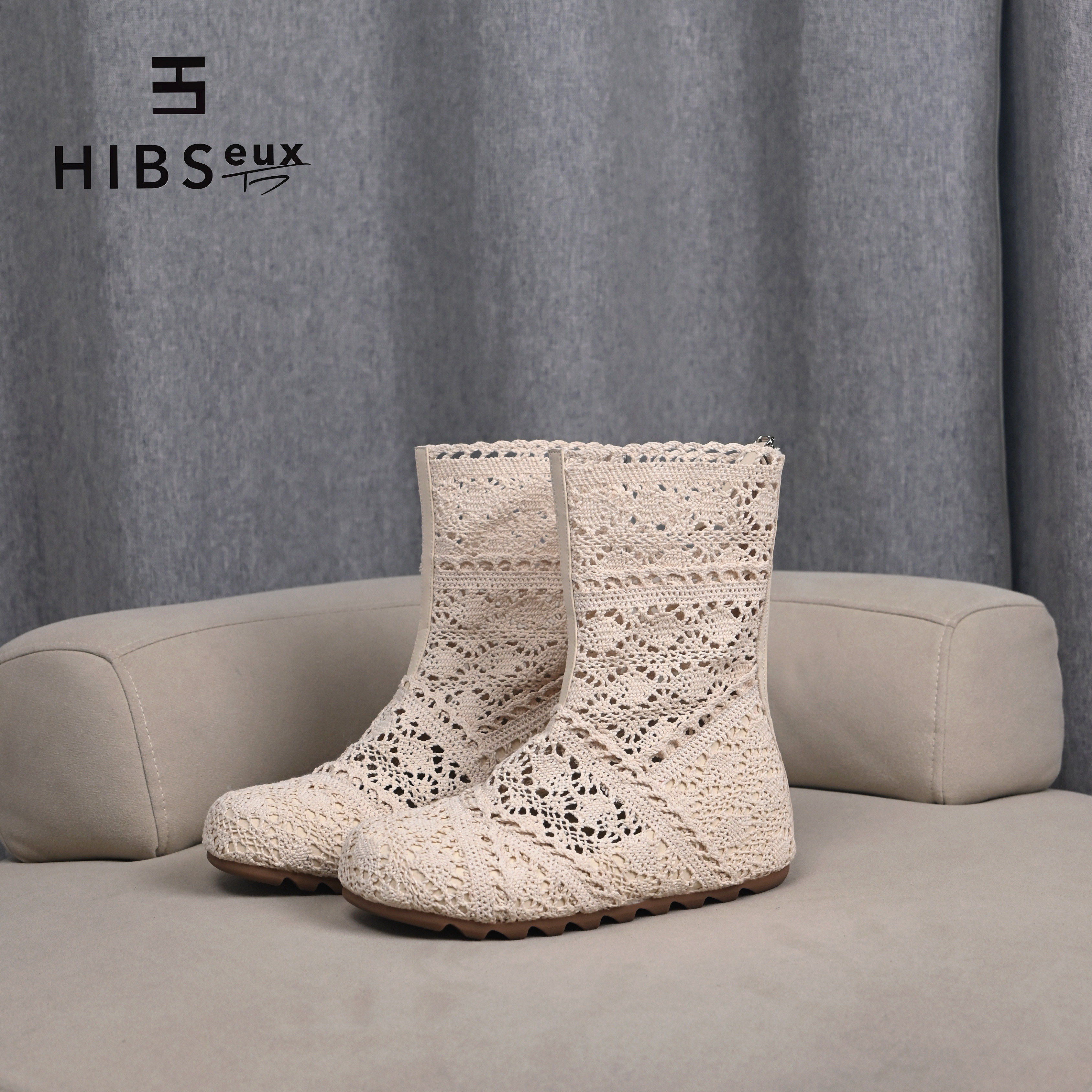 【商场同款】Hibseux/槿奢夏季仙女风蕾丝凉靴女镂空透气短靴内增
