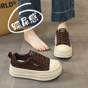 【商场同款】春季配阔腿裤厚底板鞋女鞋2026新款小个子增高百搭运