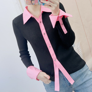 新品 针织衫 时尚 拼接撞色开扣长袖 036 气质百搭修身 2025年秋季