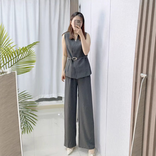 汉派专柜女装2026春季气质马甲阔腿裤套装女收腰显瘦马甲套裤022