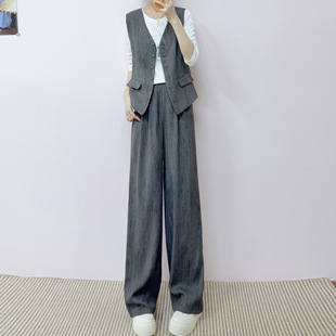 2026年春季品牌专柜新品气质优雅马甲+打底衫+阔腿裤三件套裤662