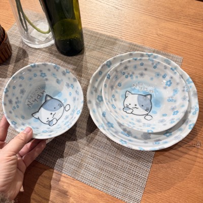 日本NITORI宜得利 欢乐猫系列14cm大碗 陶瓷钵22cm深盘儿童成人碗