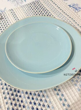 NITORI宜得利 MB系列蓝色异形陶瓷15cm圆碗 24cm圆盘 可微波炉用