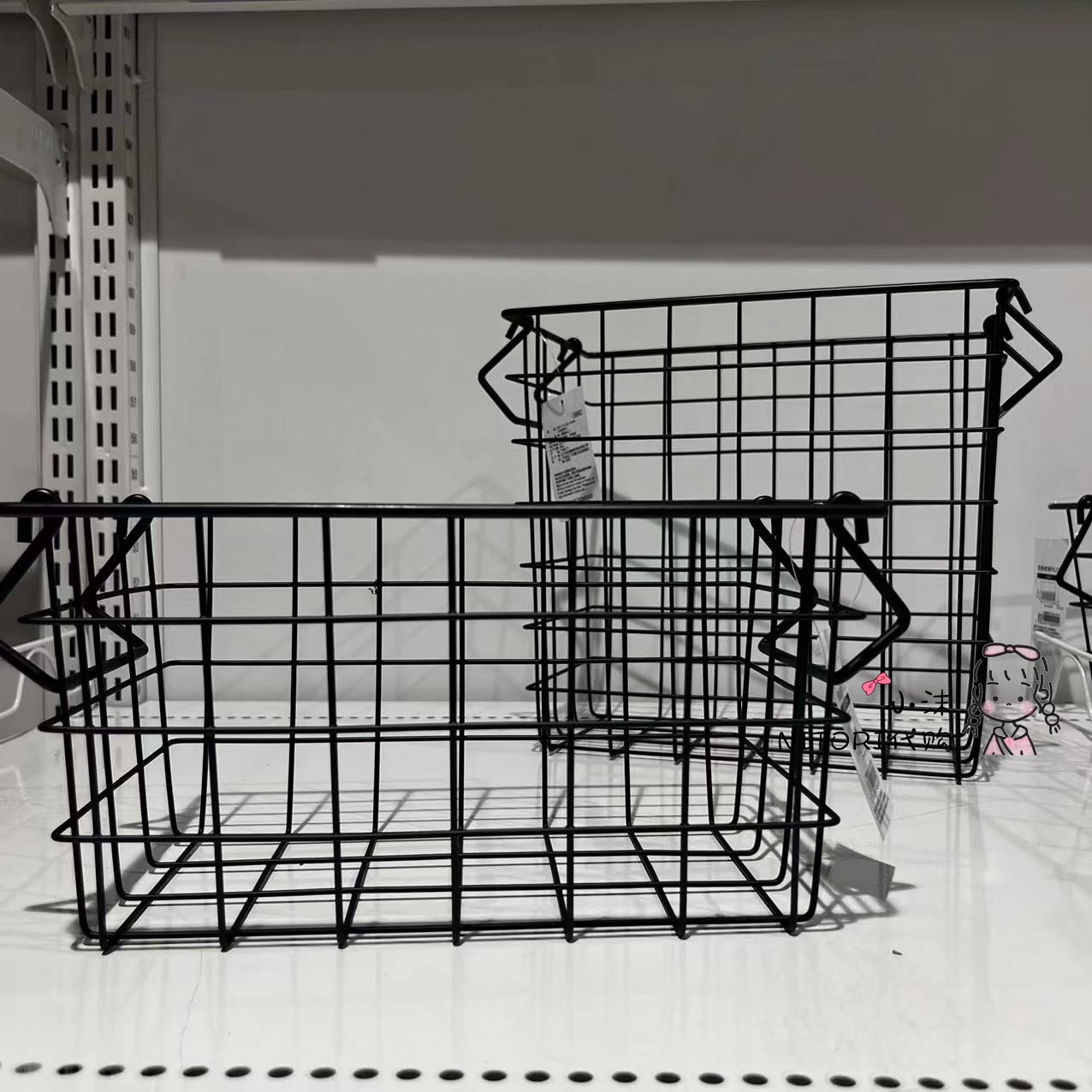 NITORI宜得利 铁线收纳框 家用杂物书籍收纳 黑色置物筐篮