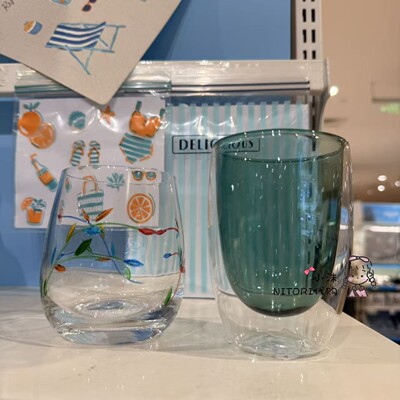 NITORI宜得利 夏日新品枝蔓刻花玻璃杯 家用办公双层玻璃杯260ml