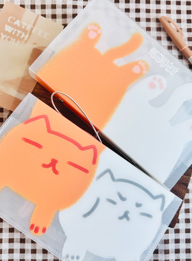 A6PER「猫猫挤挤本」斜纹PP壳手绘猫咪线条绑带活页 原创治愈二折