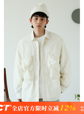 BDCT 秋季新款美式休闲大口袋贴袋白色长袖衬衫男女 宽松简约衬衣