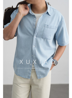 XUXIAO徐潇水洗短袖牛仔衬衫夏季