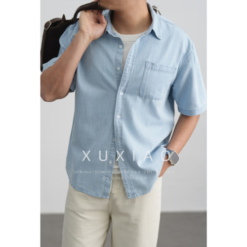 XUXIAO徐潇水洗短袖牛仔衬衫夏季