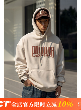 BDCT 立体字母印花连帽抽绳卫衣 冬季美式复古校园风宽松套头衫男