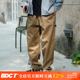 男春秋百搭松紧腰微阔长裤 BDCT 日系复古字母刺绣纯色直筒休闲裤
